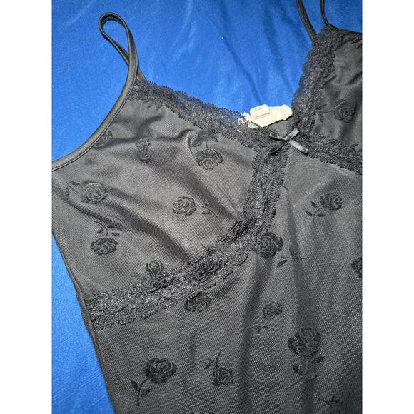 Womens black lace babydoll floral cami tank top medium coquette y2k festival - Picture 2 of 9